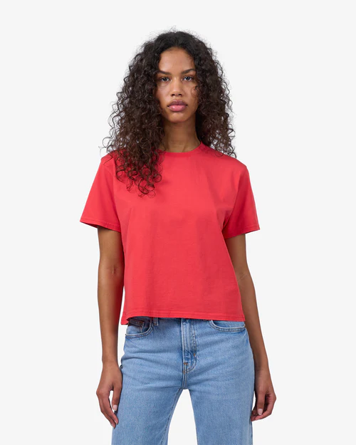 Crop Shirt Boxy Red Tangerine