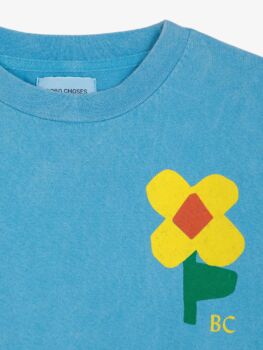 Tee shirt retro flower bleu