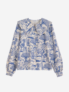 Chemise grand col print wonderland bleu