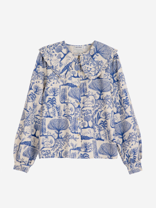 Chemise Grand Col Print Wonderland Bleu